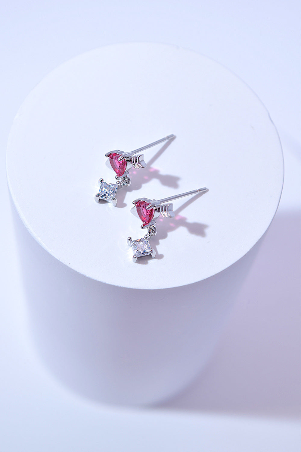 Red Heart Cubic Zirconia Crystal Drop Earrings