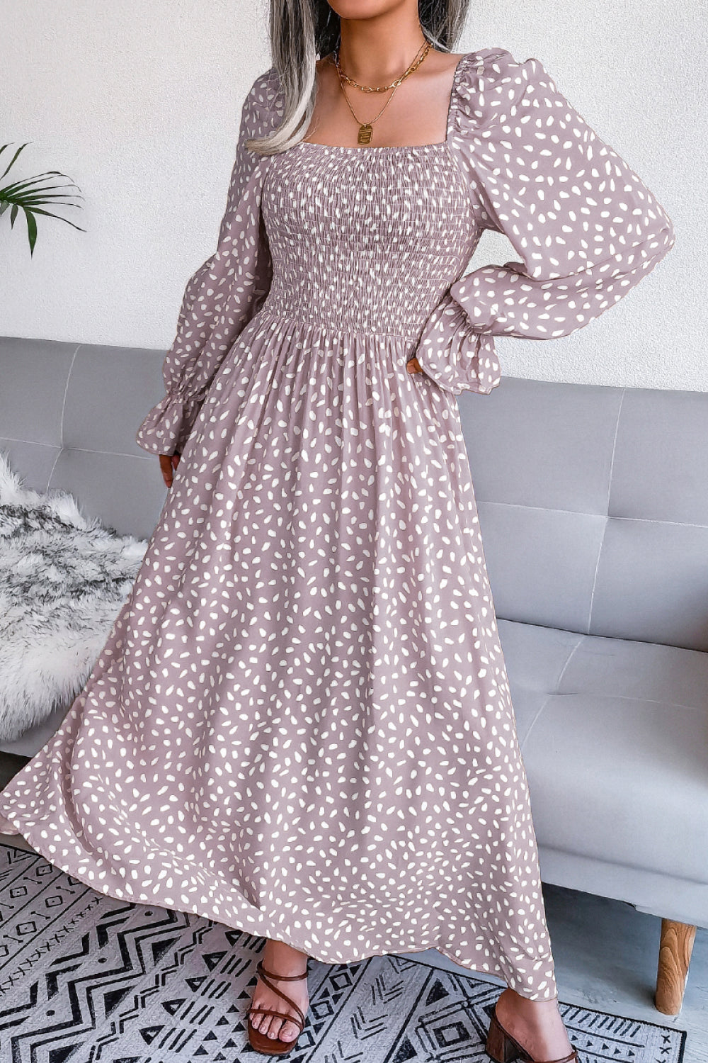 Floral Smocked Flared Sleeve Maxi Dress