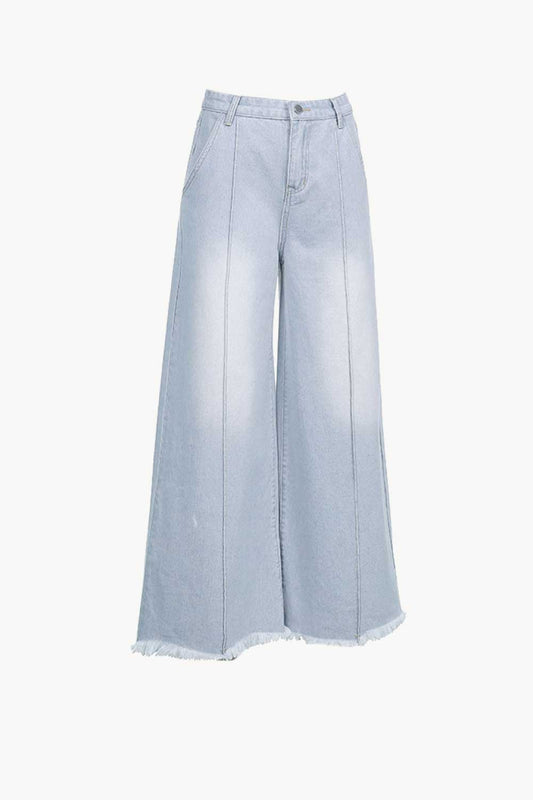 Seam Detail Fringe Wide Leg Jeans