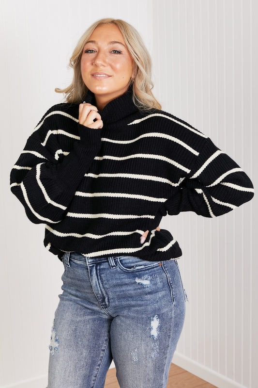 CY Fashion No Worries Full Size Striped Turtleneck Sweater