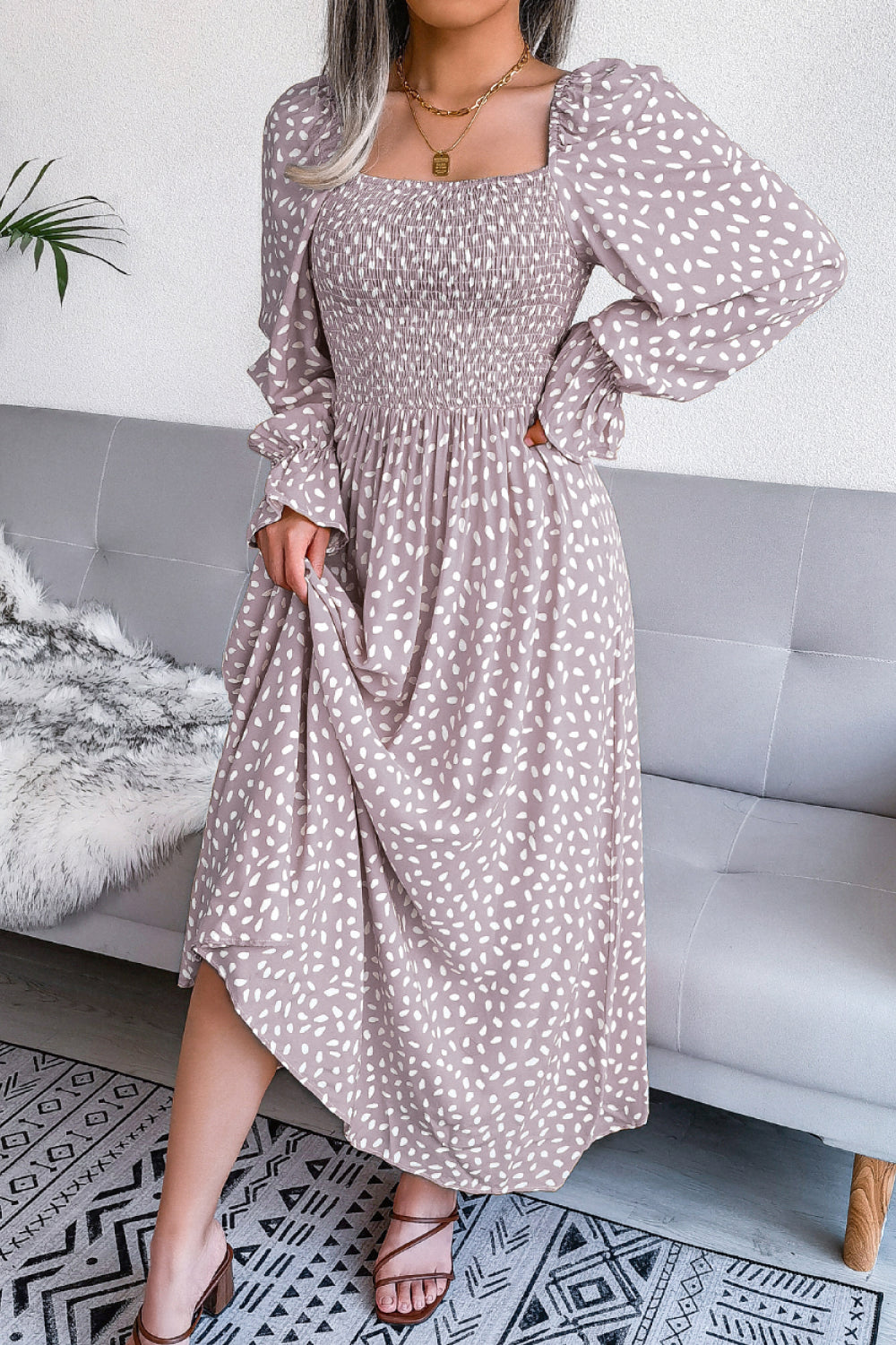 Floral Smocked Flared Sleeve Maxi Dress