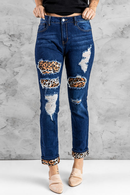 Printed Patch Distressed Jeans