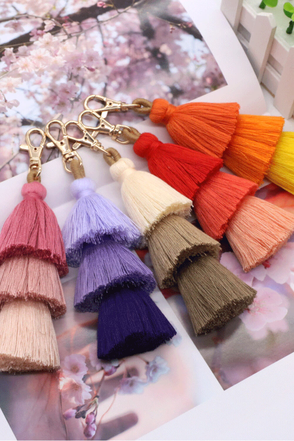 Assorted 4-Pack Multicolored Fringe Keychain