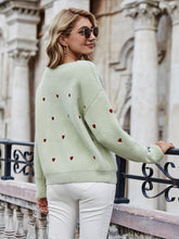 Load image into Gallery viewer, Heart Print V-Neck Dropped Shoulder Sweater
