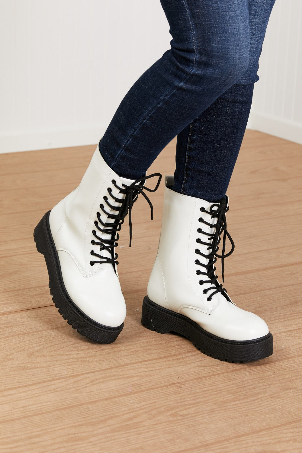 Weeboo Big Steps Platform Combat Boots in White