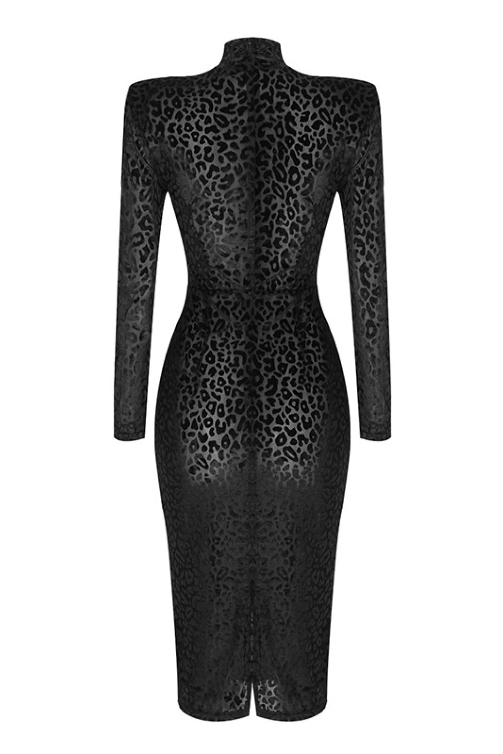 Leopard Print Padded Shoulder Long Sleeve Bodycon Dress