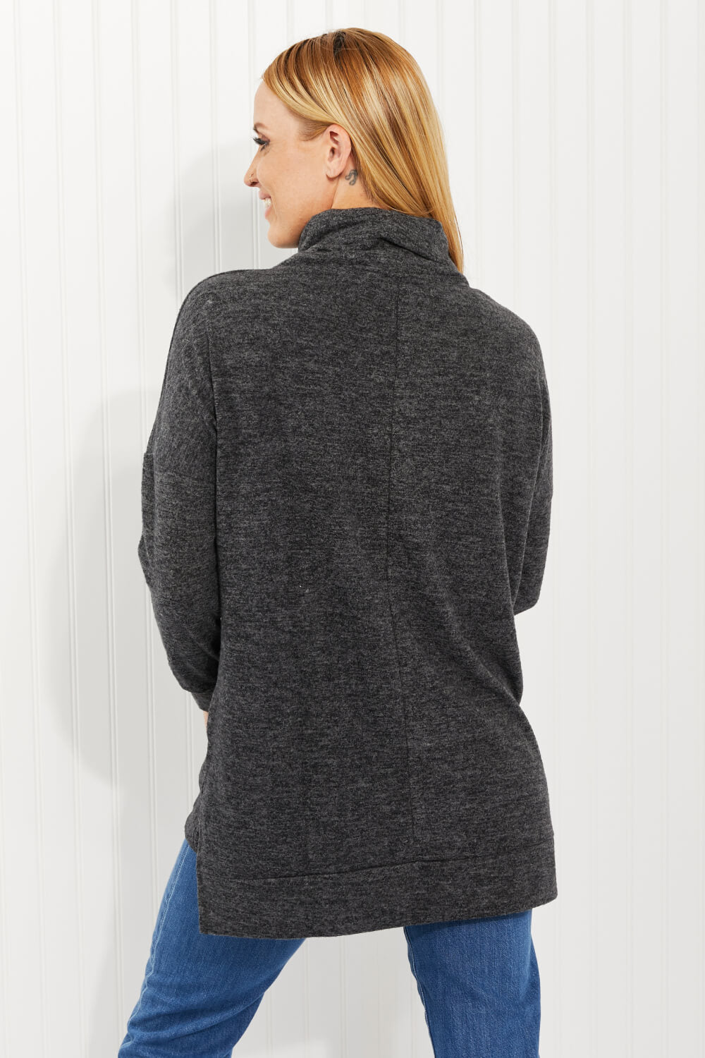 Zenana Full Size Brushed Funnel Neck Sweater