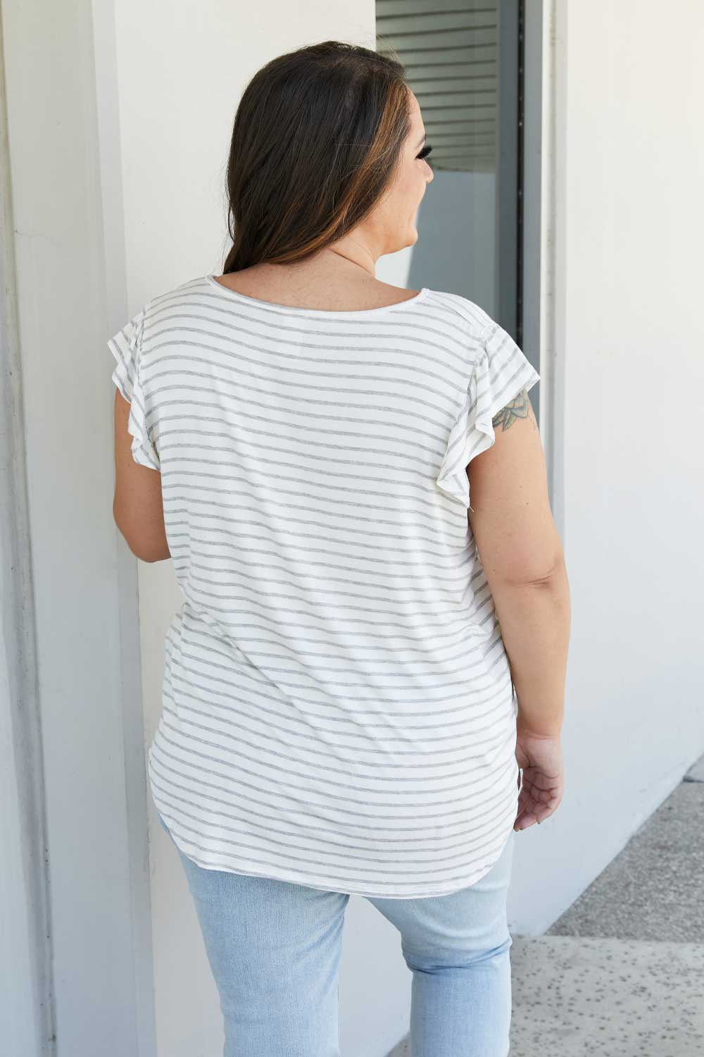 Sew In Love Illuminate the Way Full Size Striped Tee in Heather Grey