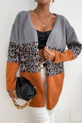 Leopard Print Color Block Dropped Shoulder Cardigan