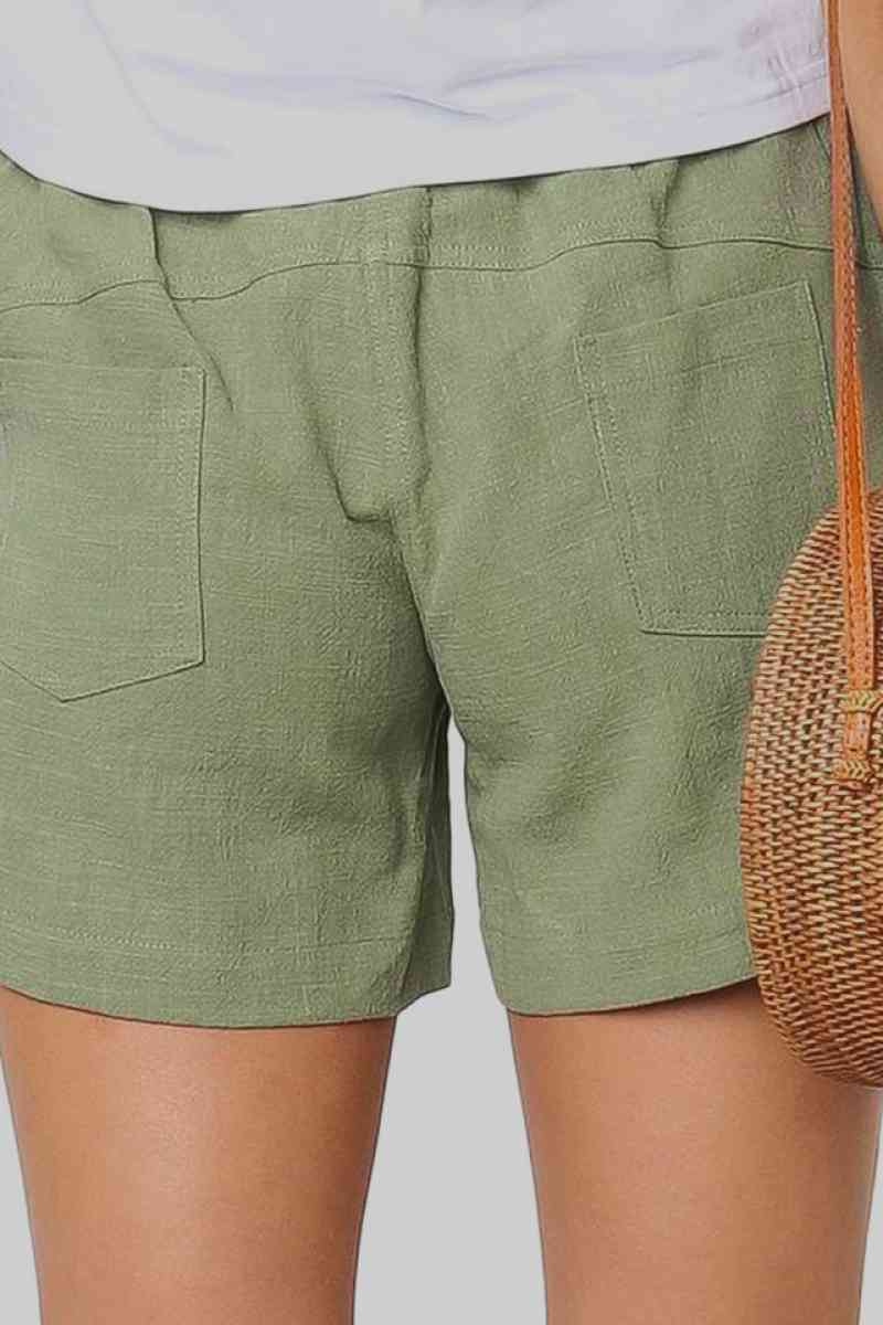 Solid Drawstrings High Waist Shorts