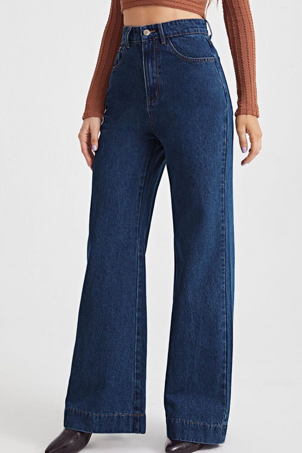 One-Button High Waist Bootcut Jeans