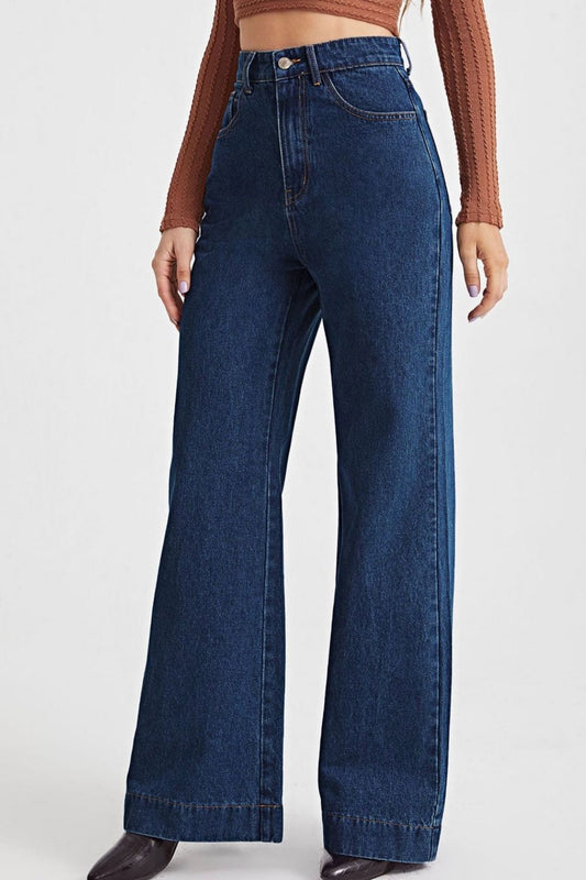 One-Button High Waist Bootcut Jeans