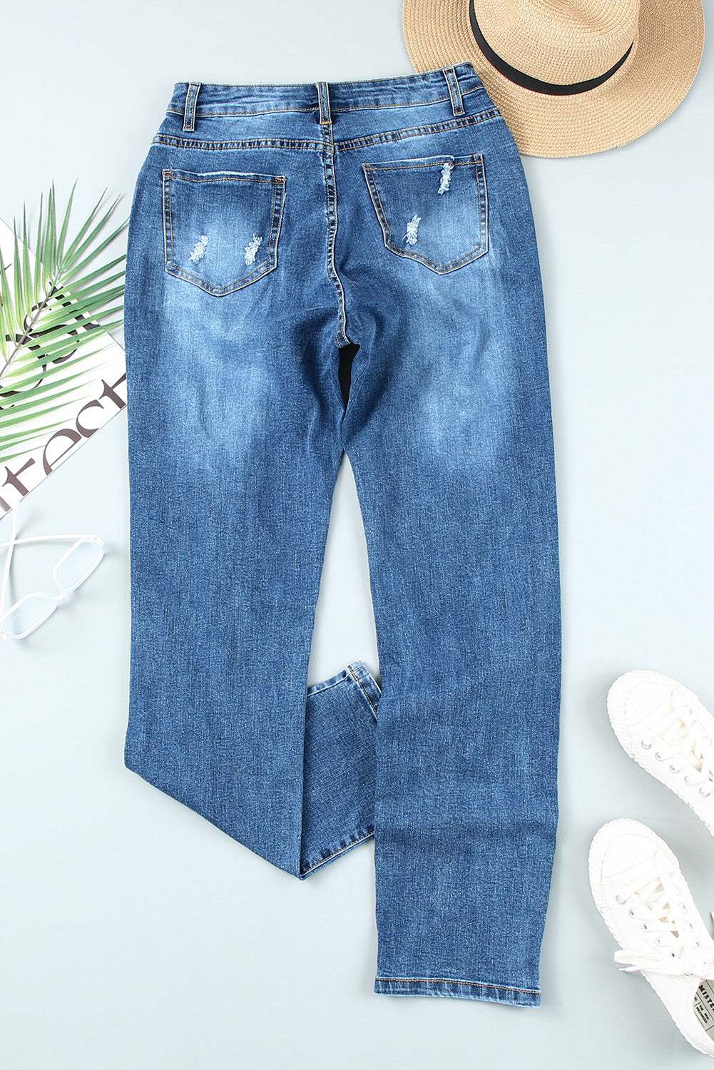 It's All So Simple Distressed Straight Leg Jeans