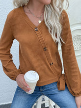 Load image into Gallery viewer, Rib-Knit Asymmetrical Button Blouse
