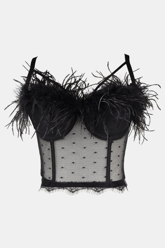 Feather Trim Swiss Dot Bustier