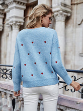 Load image into Gallery viewer, Heart Print V-Neck Dropped Shoulder Sweater
