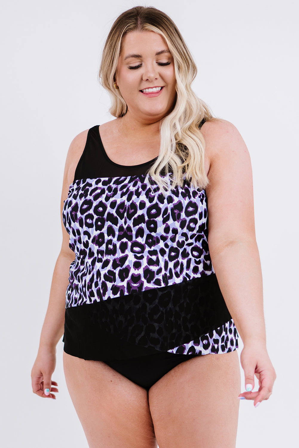 Plus Size Animal Print Adjustable Strap Tankini Set