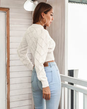 Load image into Gallery viewer, Openwork Ribbed Trim Long Sleeve Cropped Sweater
