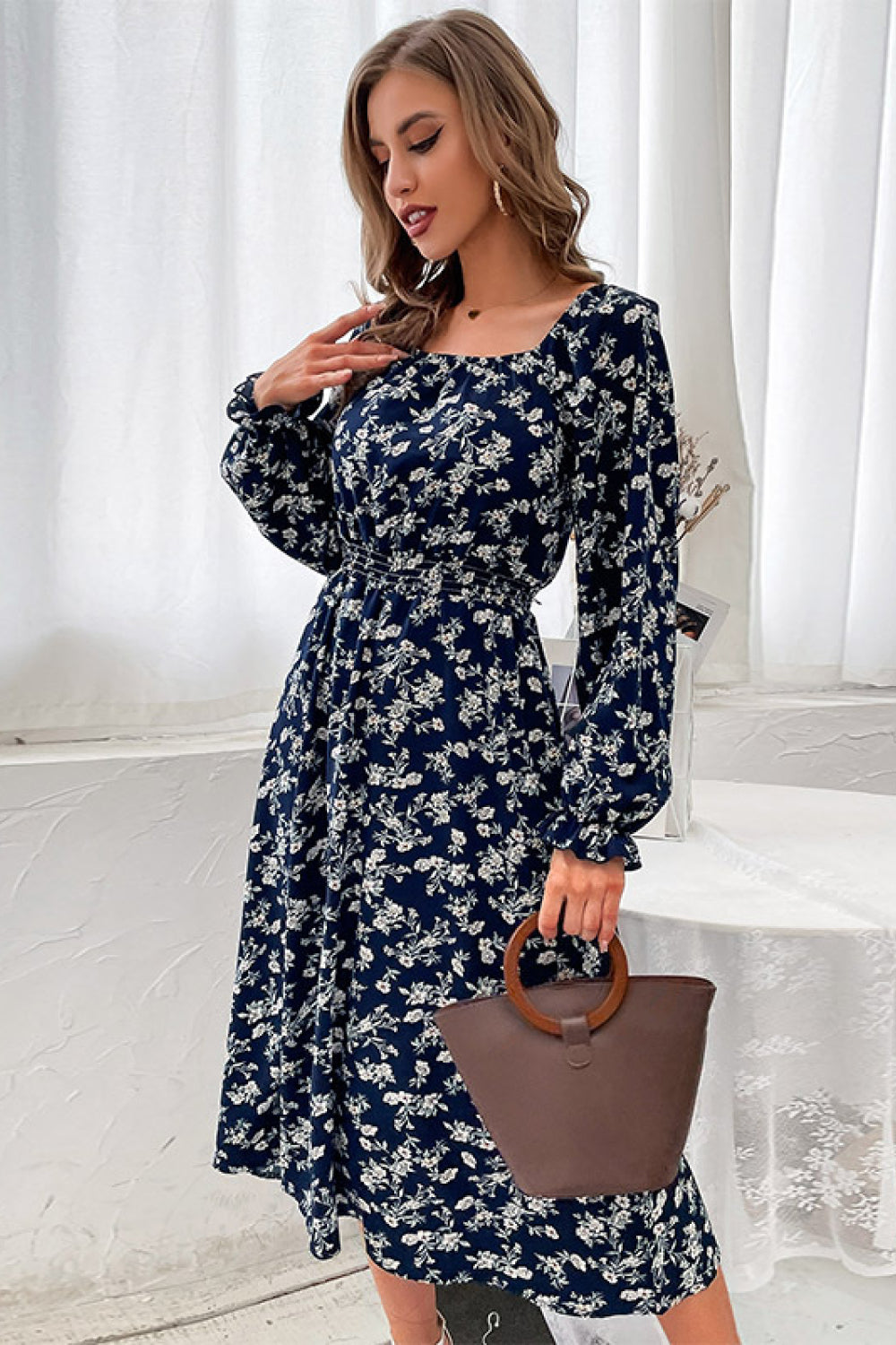 Floral Long Sleeve Midi Dress