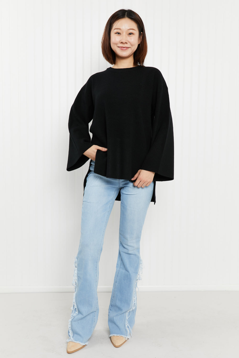 Zenana Full Size Slit High-Low Knit Top