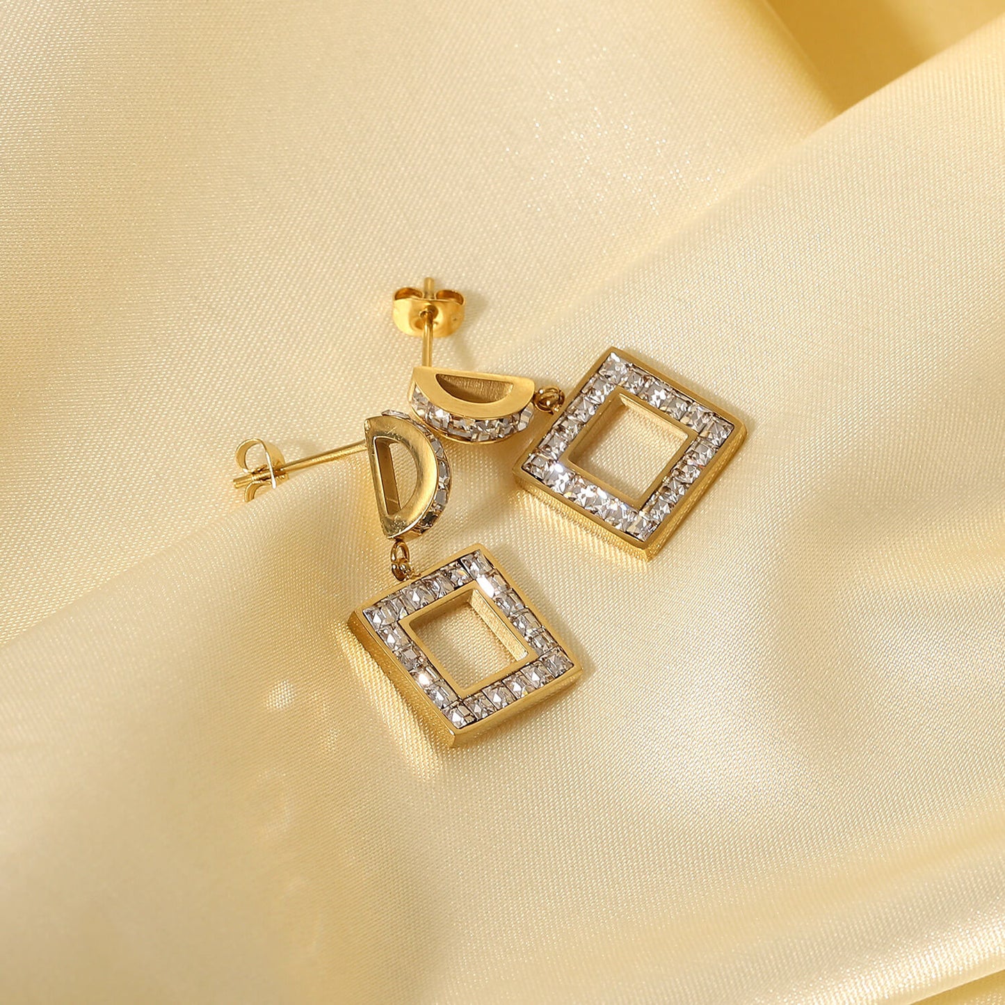 Squared Away Rhinestone Drop Earrings