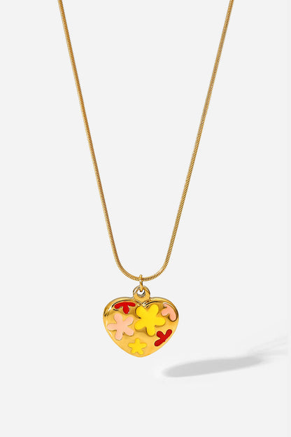 Floral Heart Shape Pendant Chain Necklace