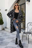 Animal Print Ribbed Trim Open Front Cardigan