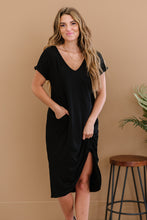 Load image into Gallery viewer, P &amp; Rose Plot Twist Full Size T-Shirt Dress with Pockets in Black
