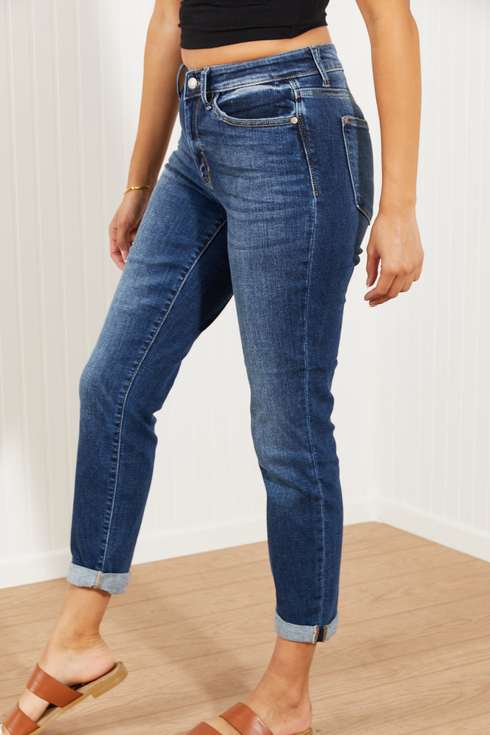 Judy Blue Reese Full Size Mid-Rise Cuffed Boyfriend Jeans