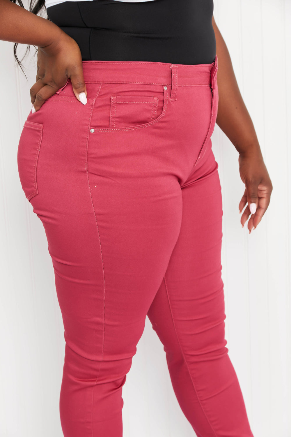 Zenana Walk the Line Full Size High Rise Skinny Jeans in Rose