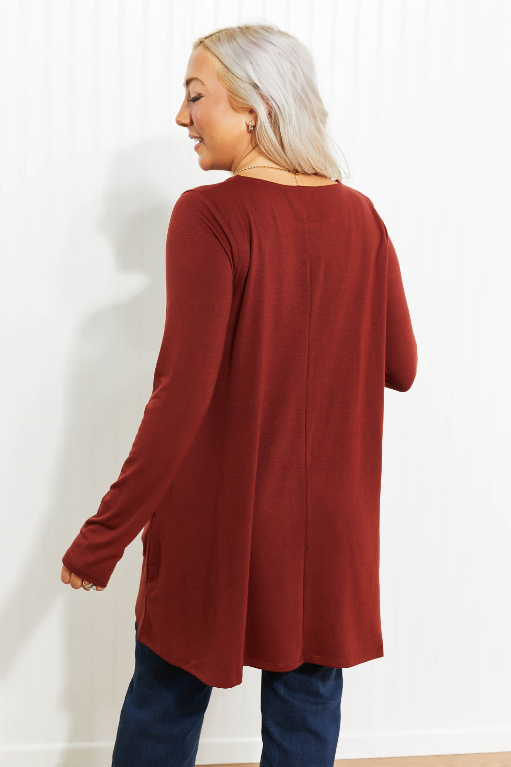 Zenana My Good Side Full Size Flared Tunic Top with Pockets