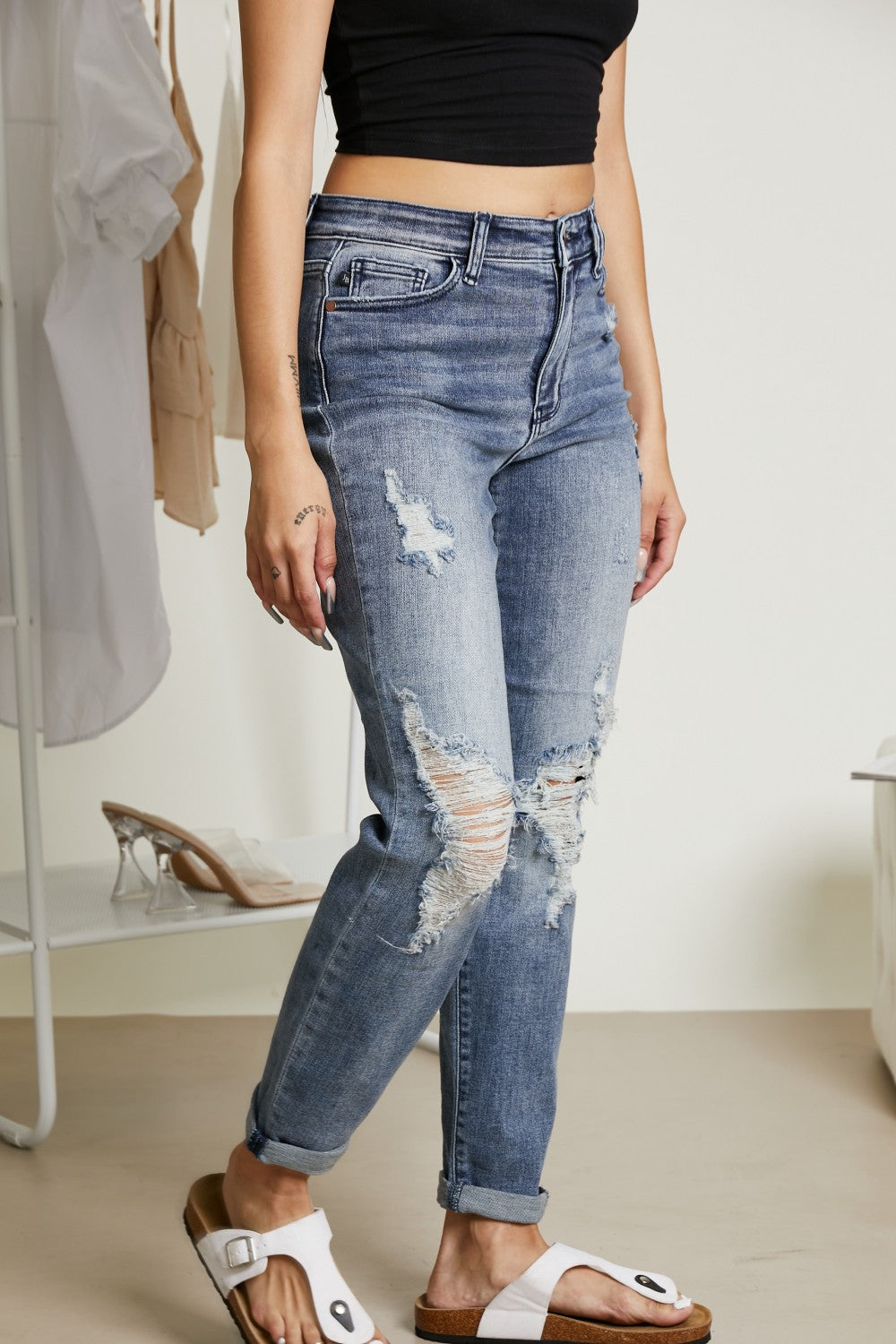 Judy Blue Isla Full Size High Rise Destroyed Boyfriend Jeans