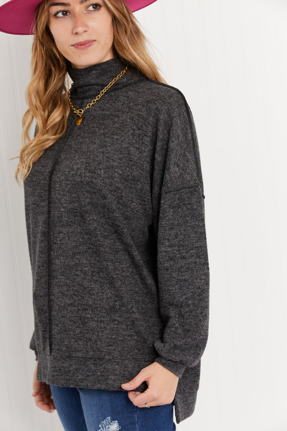 Zenana Infinitely Cozy Full Size Mock Neck Sweater