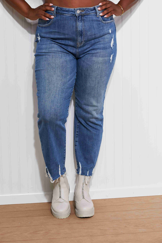 RISEN Anastasia Full Size Raw Hem Boyfriend Jeans