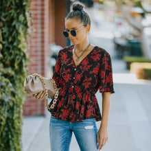 Load image into Gallery viewer, Floral V-Neck Peplum Blouse
