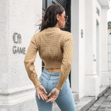 Load image into Gallery viewer, Cable-Knit Mock Neck Long Sleeve Cropped Sweater
