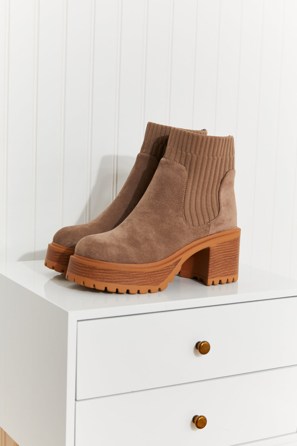 WeeBoo Strive For More Chunky Sole Sock Booties in Taupe