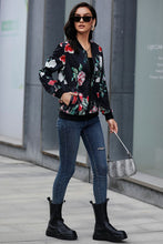 Load image into Gallery viewer, Floral Ribbed Trim Bomber Jacket
