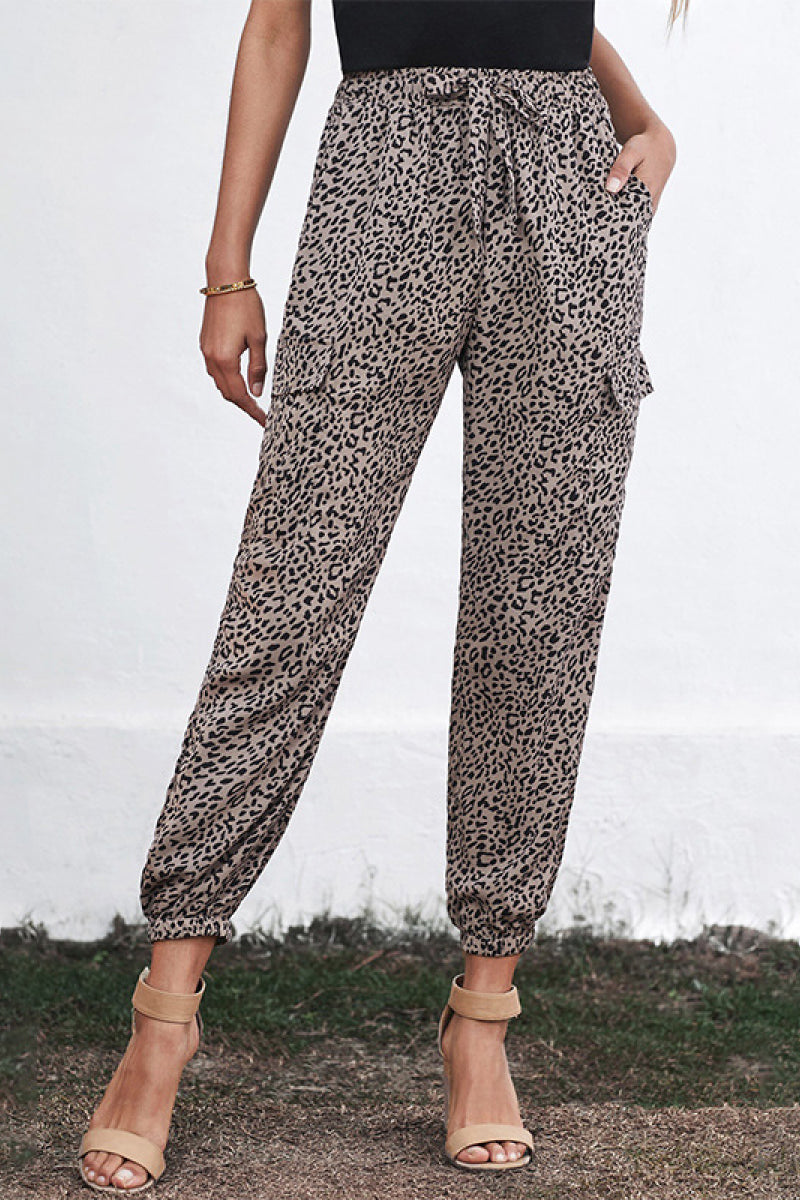 Leopard Print Drawstring Cargo Joggers