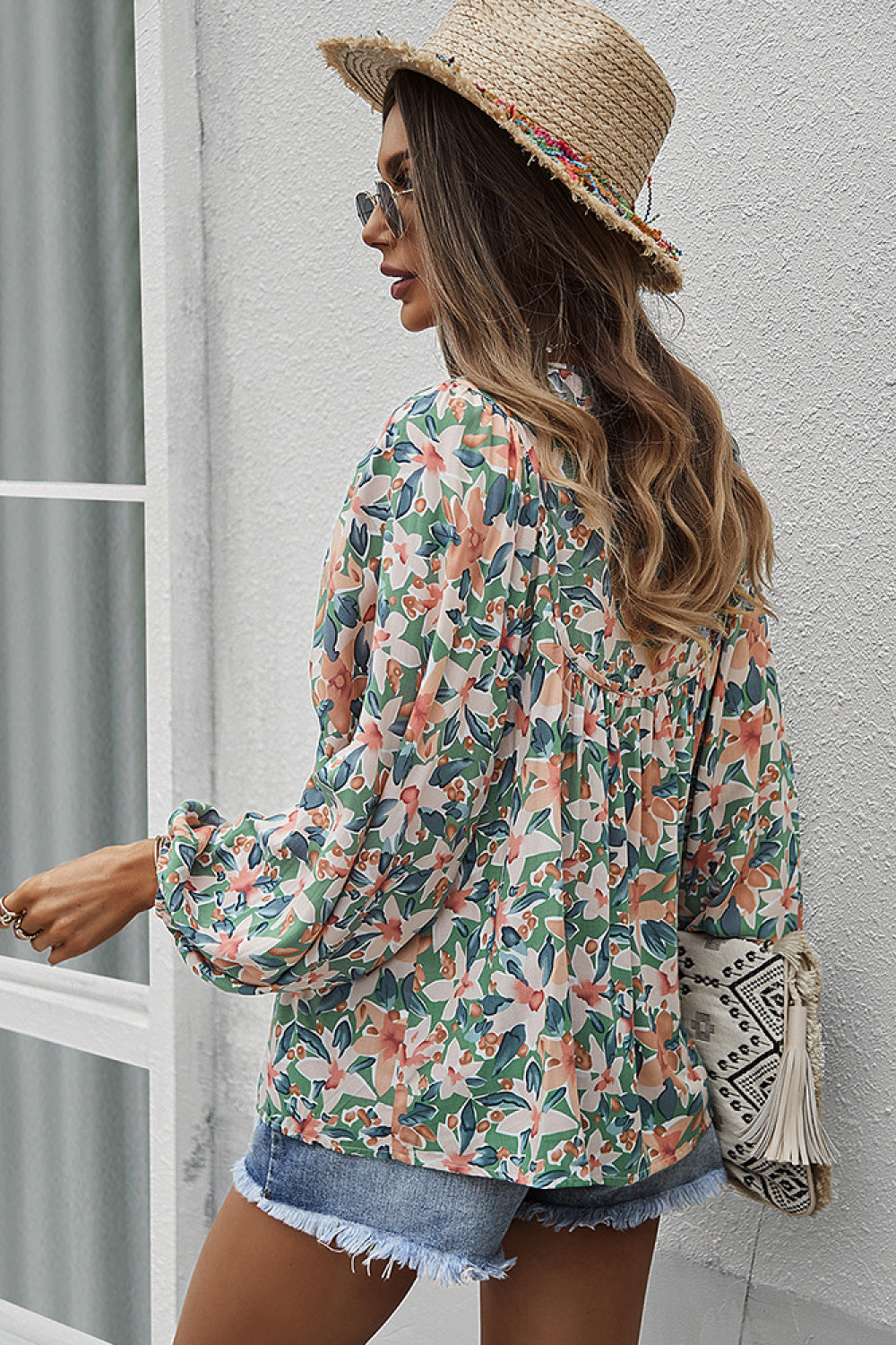 Floral Tie Neck Babydoll Blouse