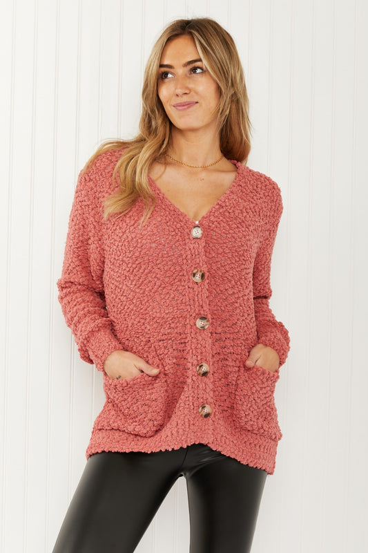 Zenana Now and Then Full Size Popcorn Knit Cardigan