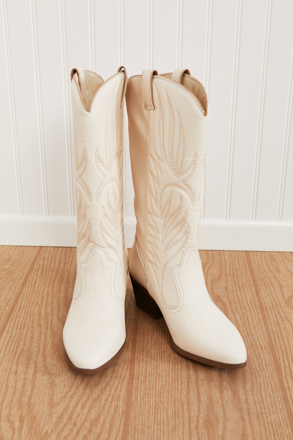 Qupid Mountain Fever Mid-Calf Cowboy Boots in Stone