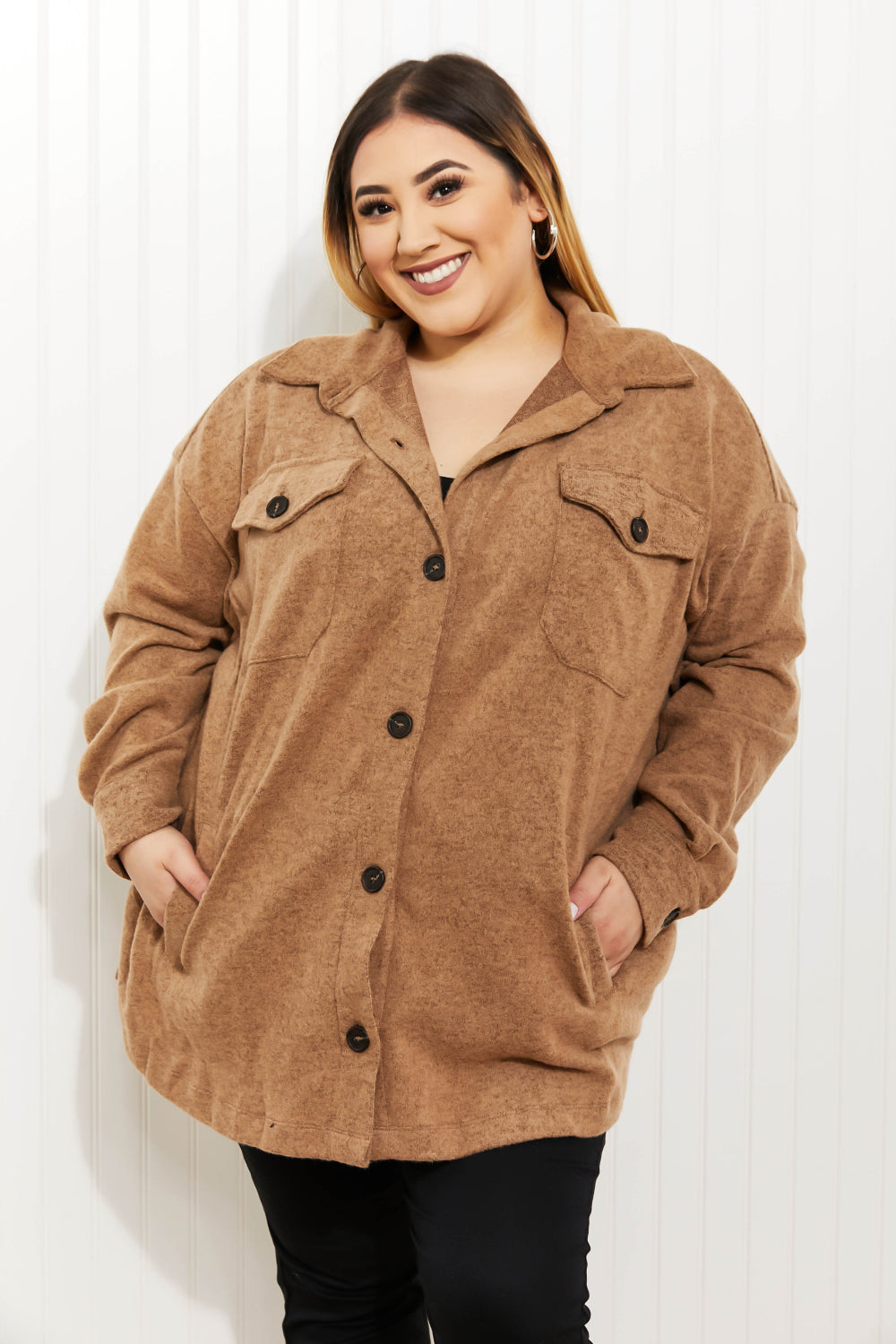 Zenana Create Coziness Full Size Brushed Melange Shacket