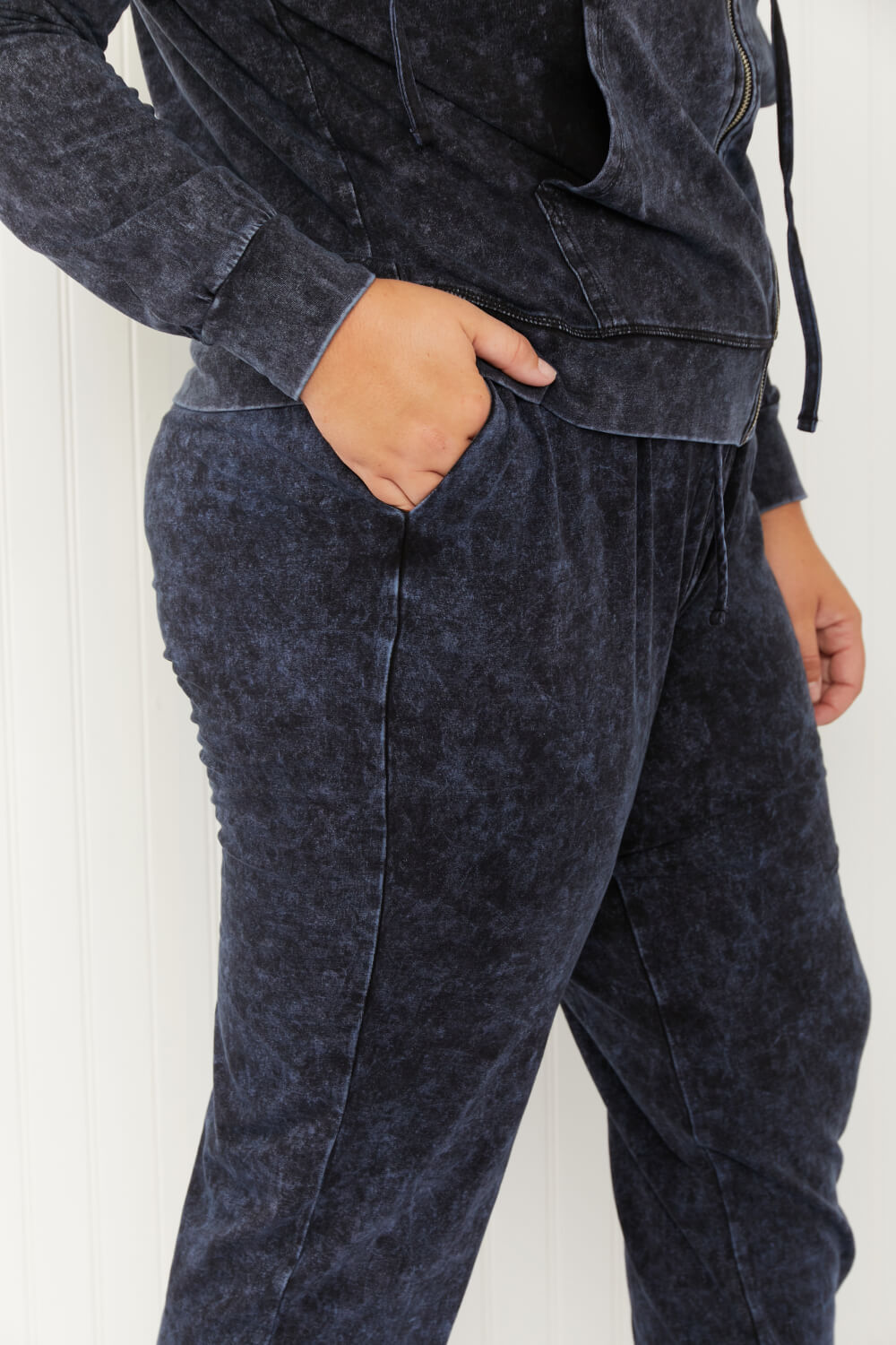 Zenana Breakthrough Full Size Mineral Wash Zip-Up Hoodie and Joggers Set