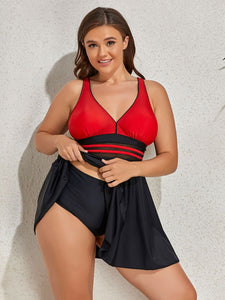 Plus Size Contrast Sweetheart Neck Swim Dress and Bottoms Set