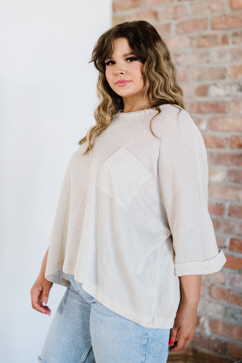 White Birch Take a Breath Full Size Knit Top