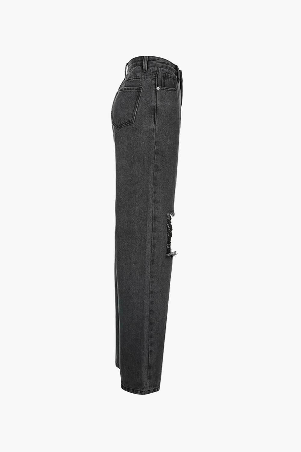 Distressed Fringe Detail Wide Leg Jeans