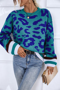 Leopard Striped Round Neck Sweater