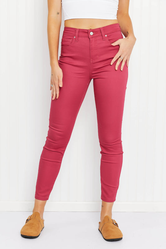 Zenana Walk the Line Full Size High Rise Skinny Jeans in Rose