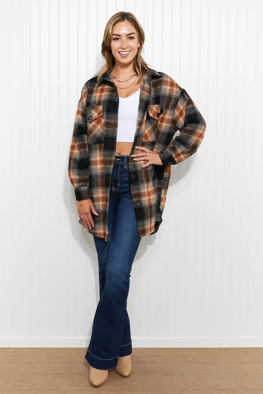 Zenana Farmer's Daughter Full Size Plaid Longline Shacket